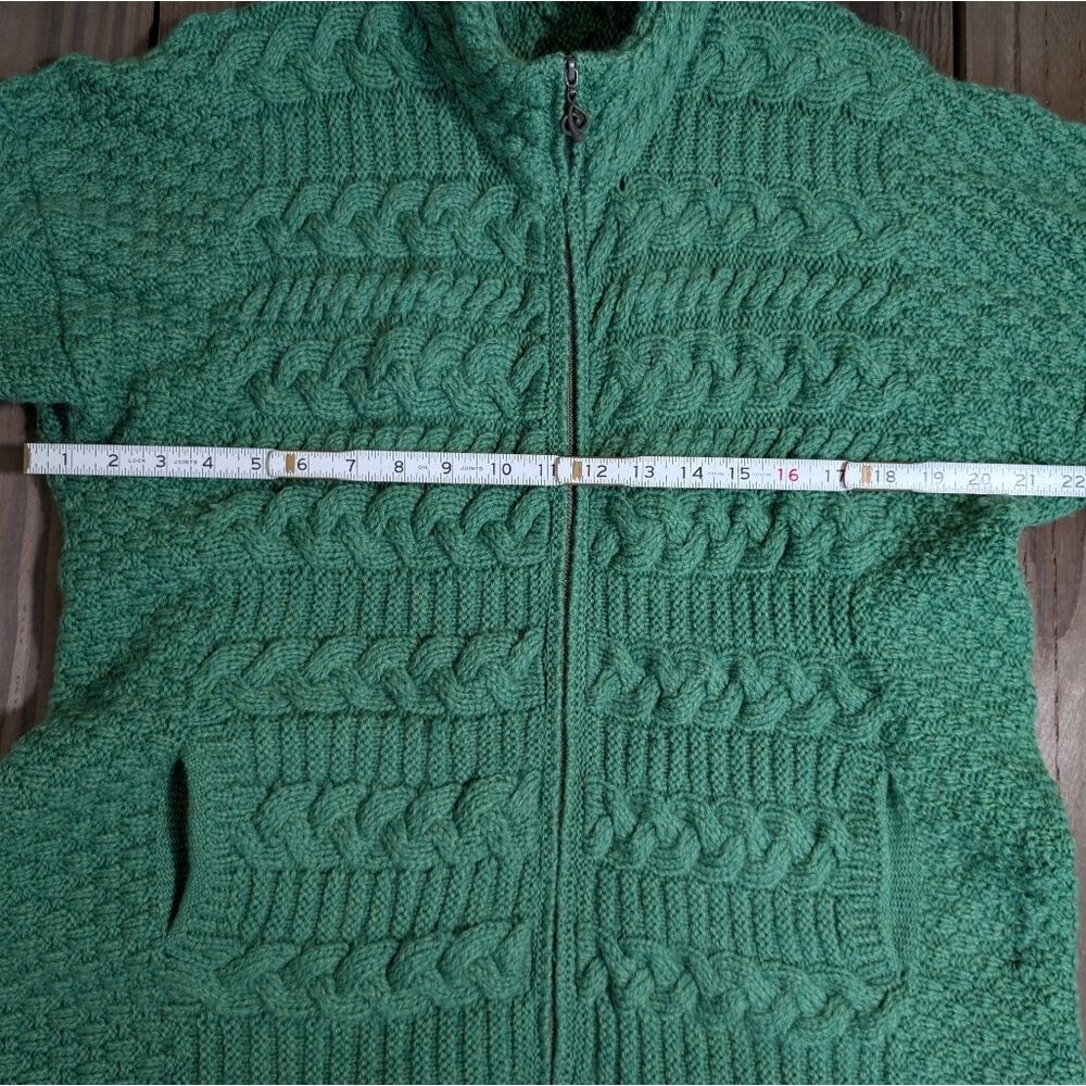 Hand Knit Green Cable Knit Cardigan L - Picture 5 of 7